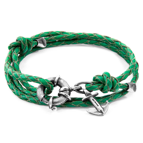 Fern Green Clyde Silver & Braided Leather Bracelet