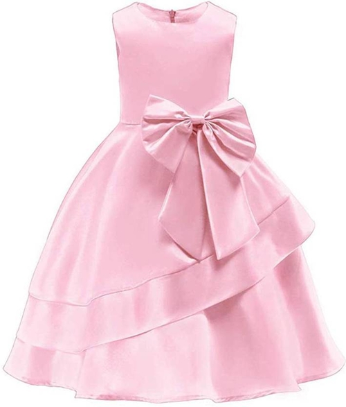 Girls Midi/Knee Length Party Dress (Pink, Sleeveless)