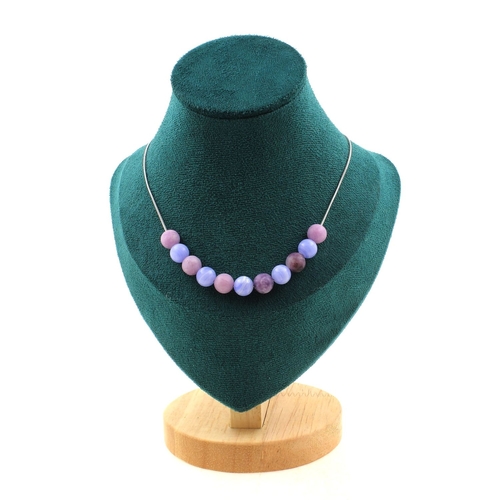 Crazy lace blue Agate + Matte purple mica 8 mm 11 beads necklace.