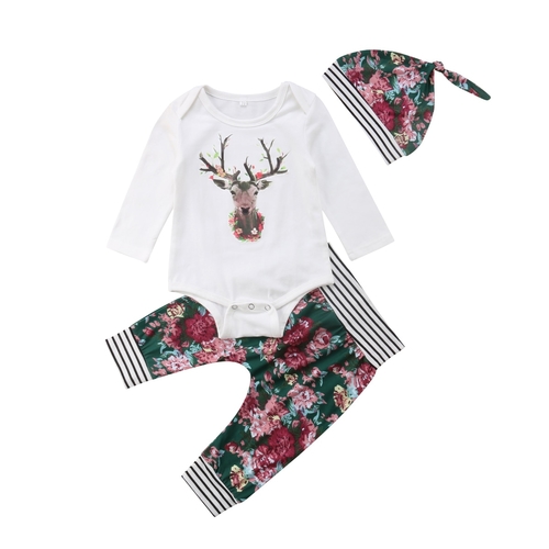 Xmas Newborn Toddler Baby Boy Girl Deer 3 Pcs