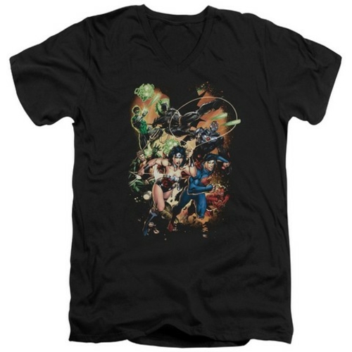 Trevco Jla-Battle Ready Short Sleeve Adult V-Neck 30-1 Tee- Black - Me