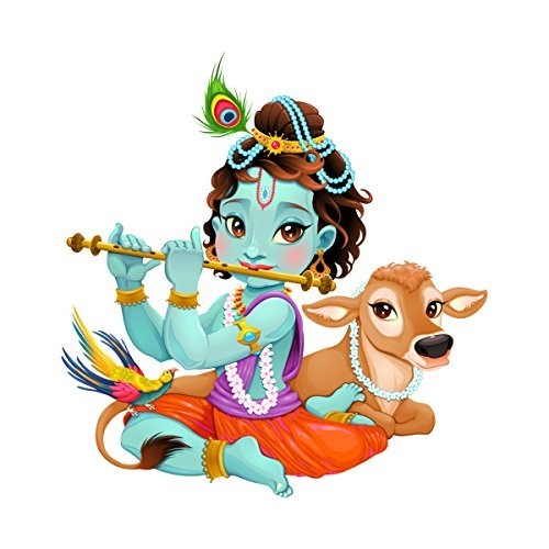Decals Design 'KRISHNA WITH FLUETE AND COW' Wall Sticker