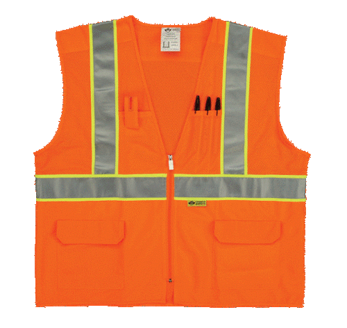 2W MS330C-2 L Class 2 Mesh And Solid- Ansi Vest - Orange- Large