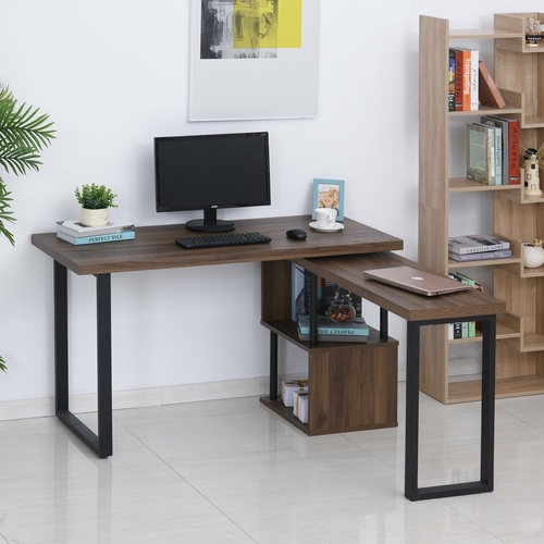 HOMCOM Corner Rotating L-Shaped Office Table Computer Desk with