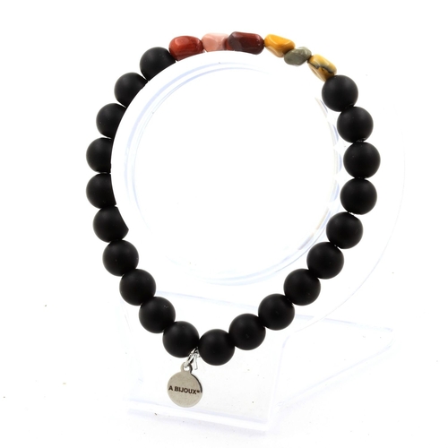 Mookaite from Australia + Matte black Onyx Bracelet 8 mm Beads.