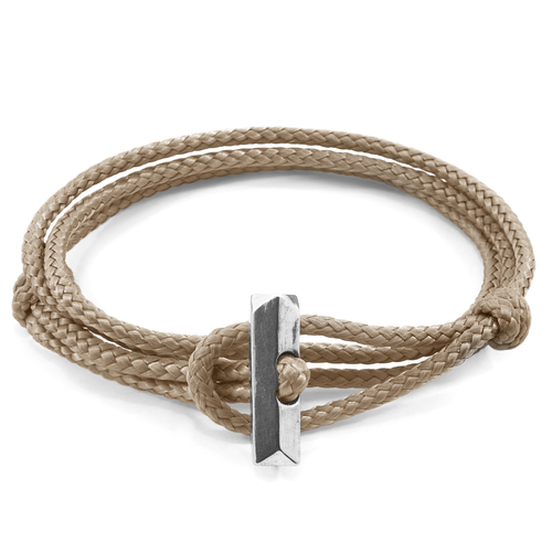 Sand Brown Oxford Silver and Rope Bracelet