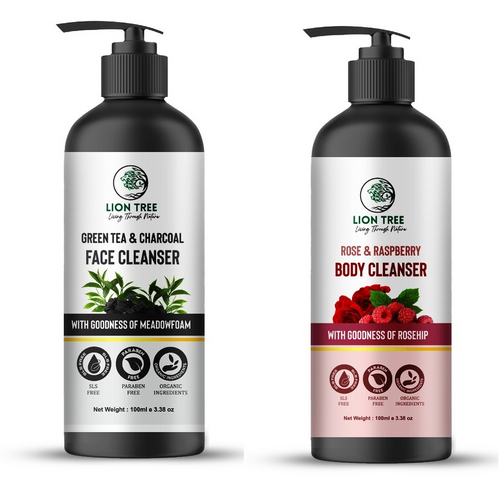 Green Tea & Charcoal Face Wash and Rose & Raspberry Body Wash 200ml