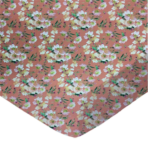 SheetWorld Fitted Crib Sheet Set - 100% Cotton Woven - Floral Coral,