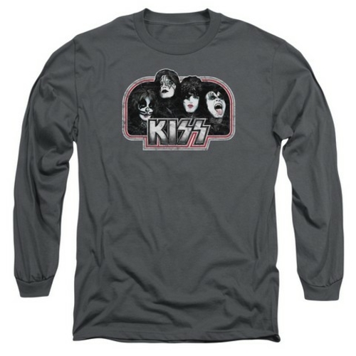 Trevco Kiss-Throwback Long Sleeve Adult 18-1 Tee, Charcoal - 2X