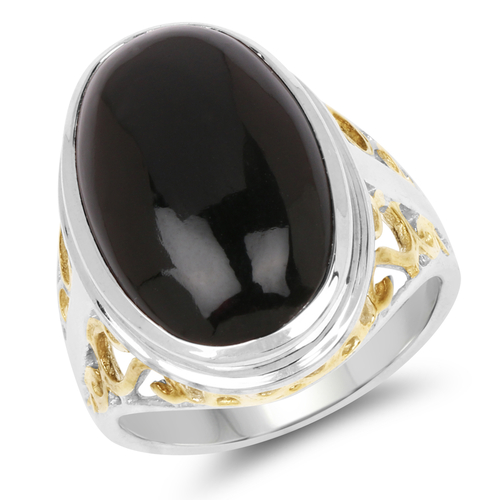 Two Tone Plated 10.92 Carat Genuine Black Onyx .925 Sterling Silver