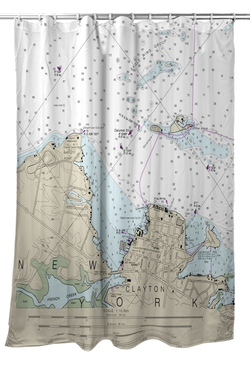 Betsy Drake SH14774CL 70 x 72 in. Clayton, NY Nautical Map Shower 