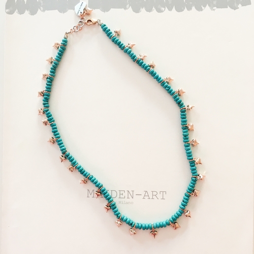 Mini Turquoise And Rose Gold Hearts Necklace