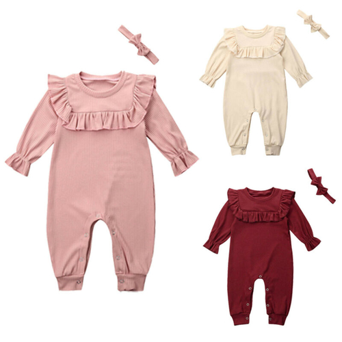 2Pcs Newborn Baby Girls Romper Clothes Solid