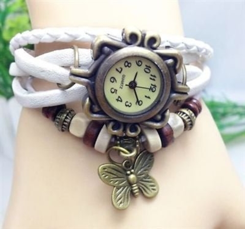 Retro Wrap Multi Row Leather Bracelet Watch - White