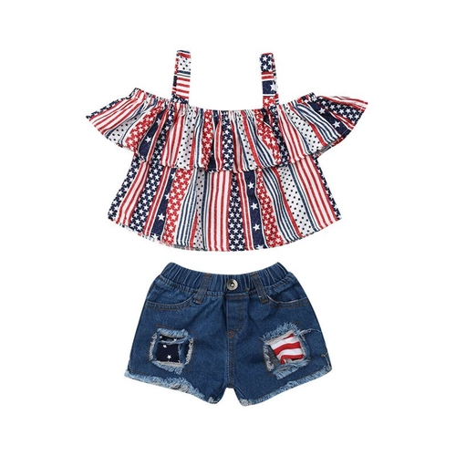 US Toddler Kid Baby Girl Top Blouse Denim Pants