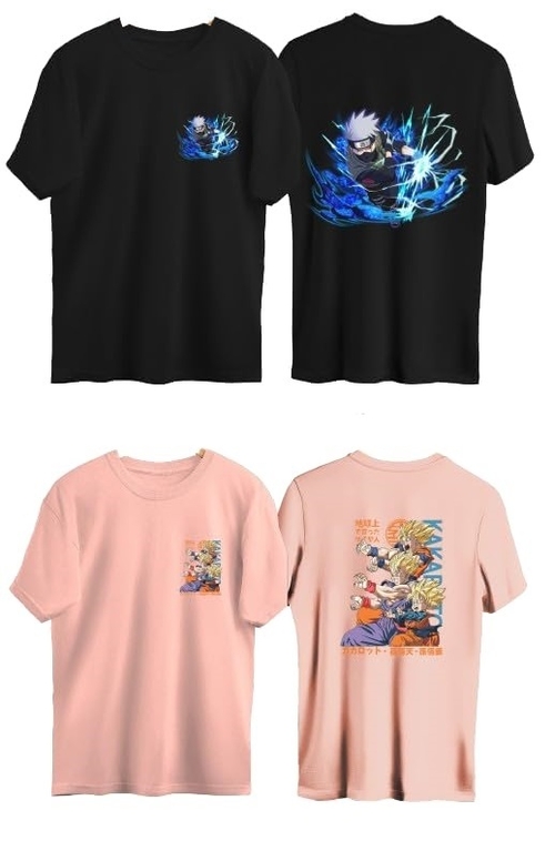 Combo Of 2 Mens Anime Character Printed Cotton Round Neck Half Sleeves