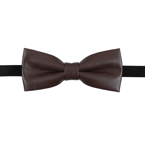 Plain Faux Leather Pre-Tied Bow Tie - Brown