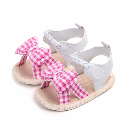 Fashion Infant Baby Girls Shoes Bow Plaid Soft