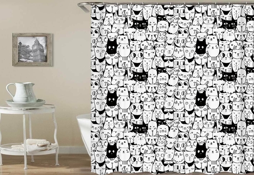 Black And White Cats Pattern Shower Curtain