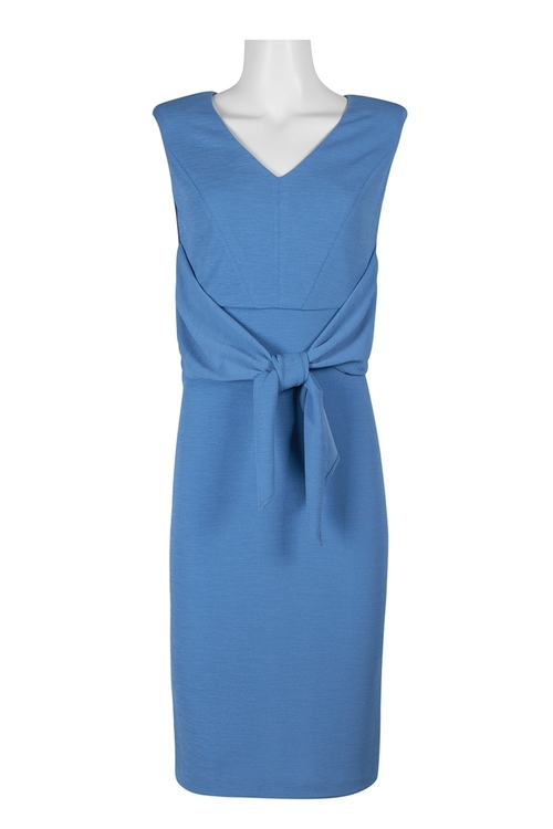 Adrianna Papell V-Neck Sleeveless Tie Front Ruched Zipper Back Solid