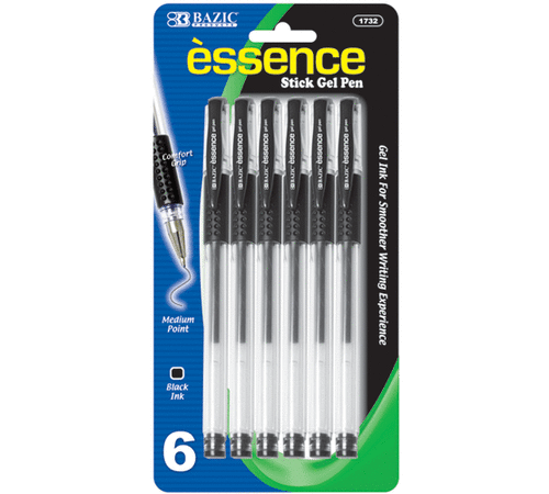 Bazic 1732   BAZIC Essence Black Gel-Pen w/ Cushion Grip (6/Pack)  cas