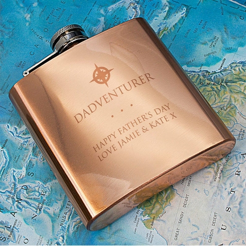 Personalised Copper Plated Engraved Hip Flask, Father's Day Gift