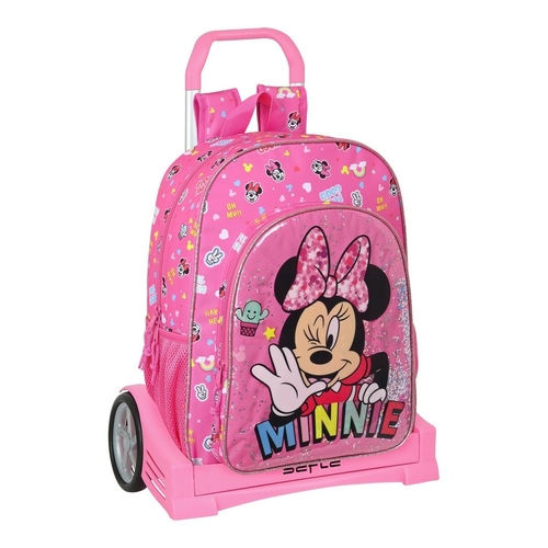 School Rucksack with Wheels Minnie Mouse Lucky Pink 14 L
