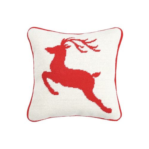 Peking Handicraft 31JES250C12SQ 12 x 12 in. Reindeer Needlepoint Pillo