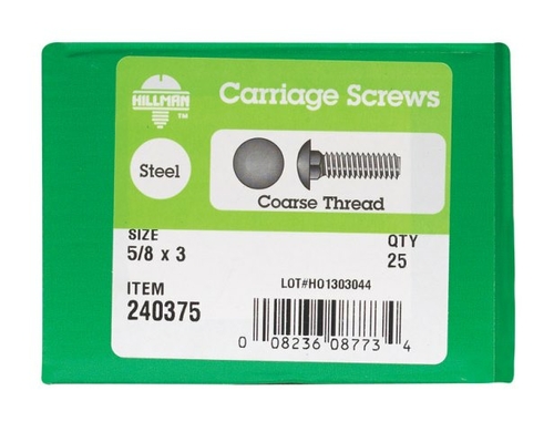 Hillman 240375 0.63 x 3 in. Round Head Carriage Bolt - Zinc Plated Ste