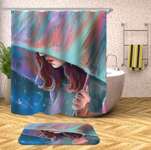Art Painting Lady In The Rain Shower Curtain