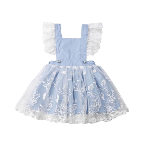 Summer Kids Baby Girl Lace Flowers Princess Dress