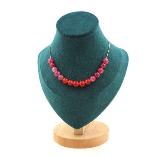 Watermelon Tourmaline + Chalcedony 8 mm 15 beads necklace.