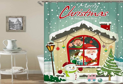 Fabric Merry Christmas House Shower Curtain