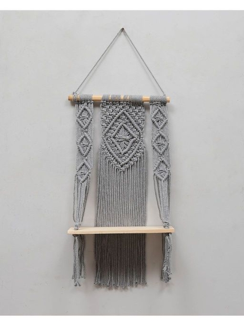 Macrame Wall Hanging Shelf Wood, Butterfly, Grey