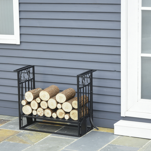 HOMCOM Heavy Duty Firewood Wood Log Rack Vintage Design Firewood