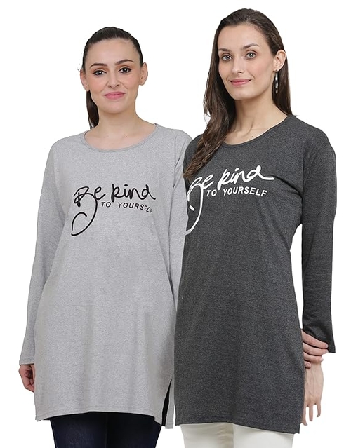 Women Cotton Long T-Shirt PACK OF 2