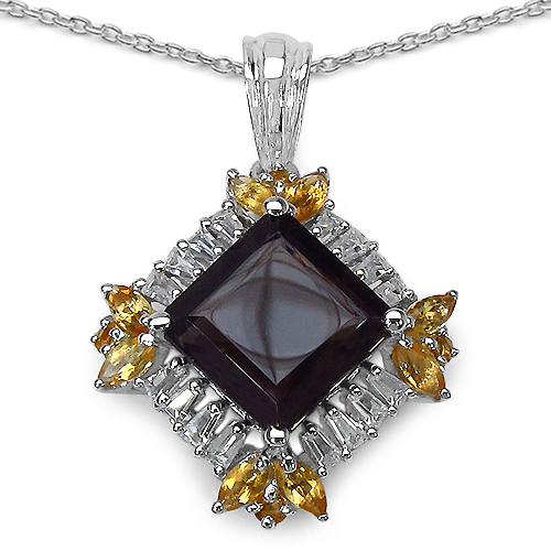 6.27 Carat Genuine Smoky Quartz, Citrine & White Topaz .925 Sterling