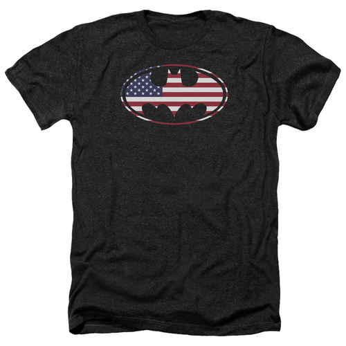 Trevco BM2173-HA-4 Batman American Flag Oval-Adult Heather Short Sleev