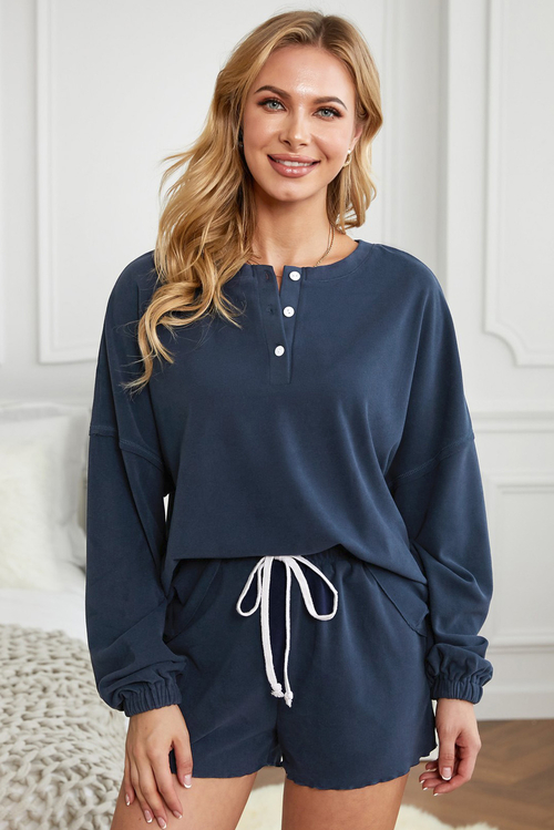 Blue Cotton Blend Slouchy Set