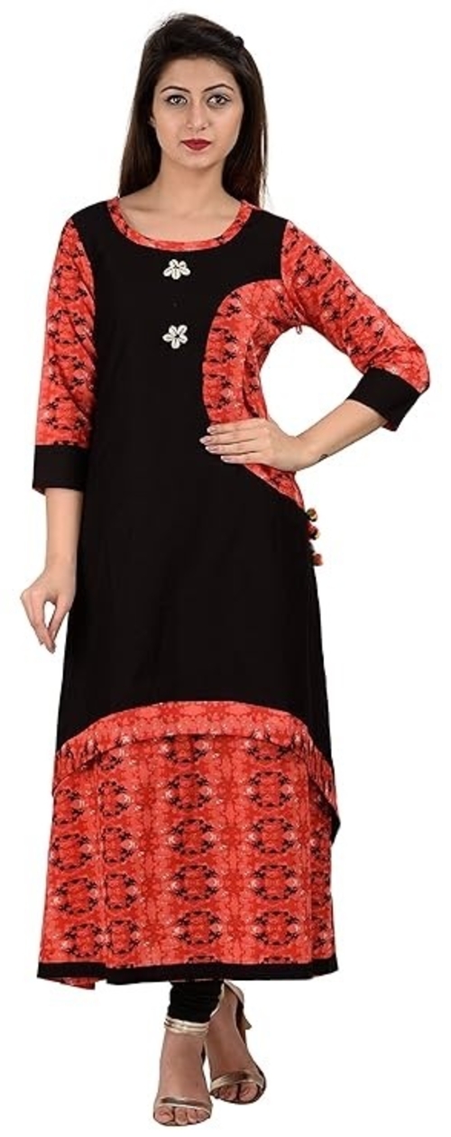 Ladies Designer Cotton Printed Double Layer Kurti