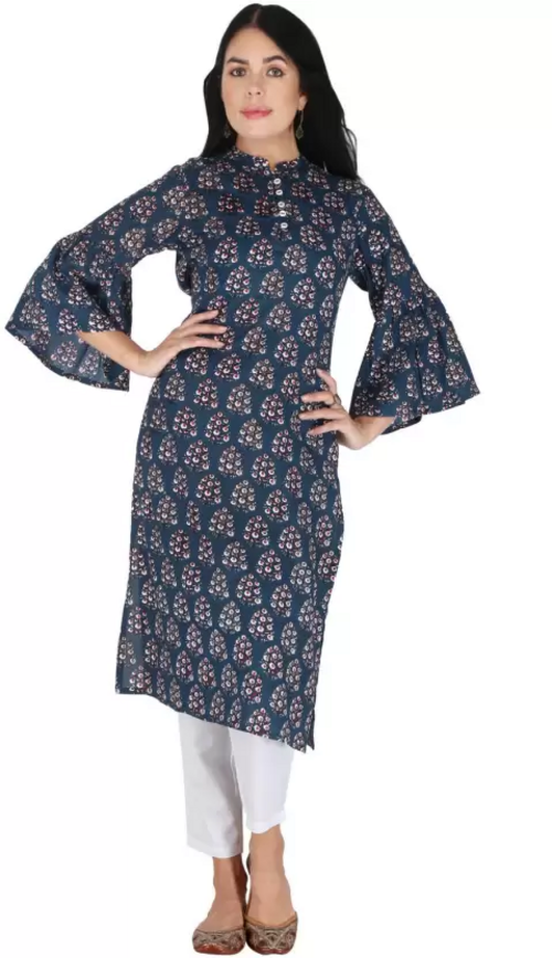 Women Abstract Viscose Rayon Straight Kurta  (Blue) Size L