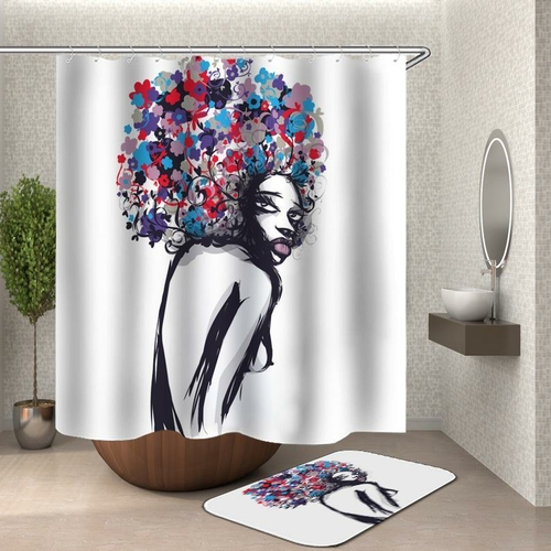 Multi Colored Afro Girl Drawing Shower Curtain