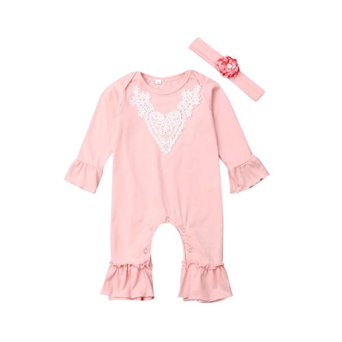 Newborn Baby Girls Boys Rompers Pink Flowers Long