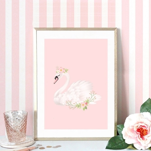 Pink Swan Wall Print Art Canvas Painting Canvas