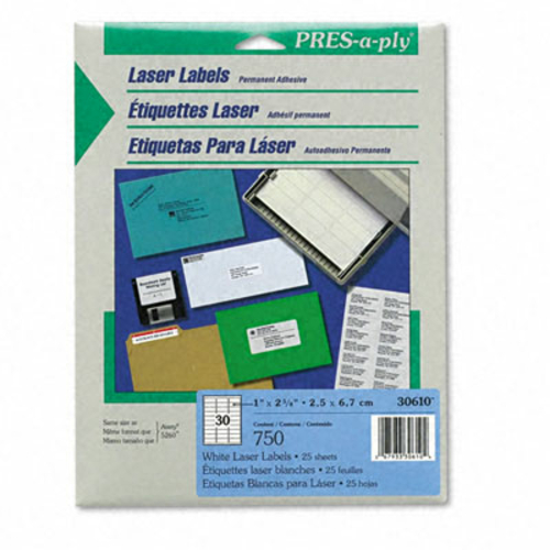 Avery 30610 Pres-A-Ply Laser Address Labels  1 x 2-5/8  White  750 Pac