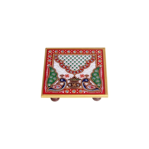 Marble Pooja Chowki Peacock Design