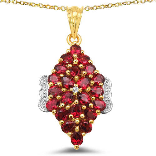 14K Yellow Gold Plated 4.42 Carat Genuine Rhodolite & White Topaz .925