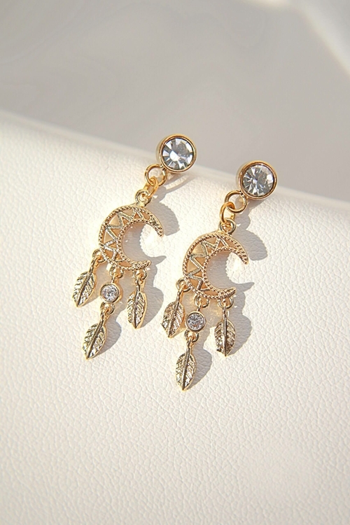 24 Karat Moon Dream Catcher Stud Earrings