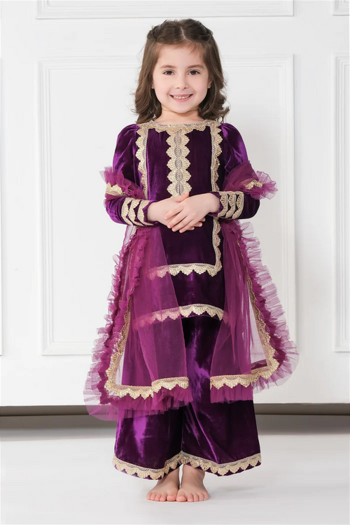 GIRLS ETHINIC DRESS WITH NET DUPATTA (SIZE-6-7yr) (COLOR-PURPLE)