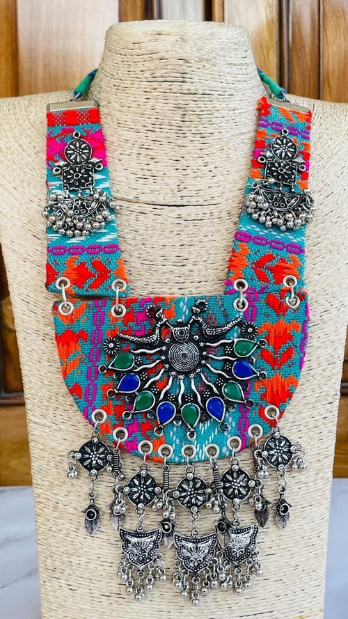 Blue Brass Silver-Plated Necklace